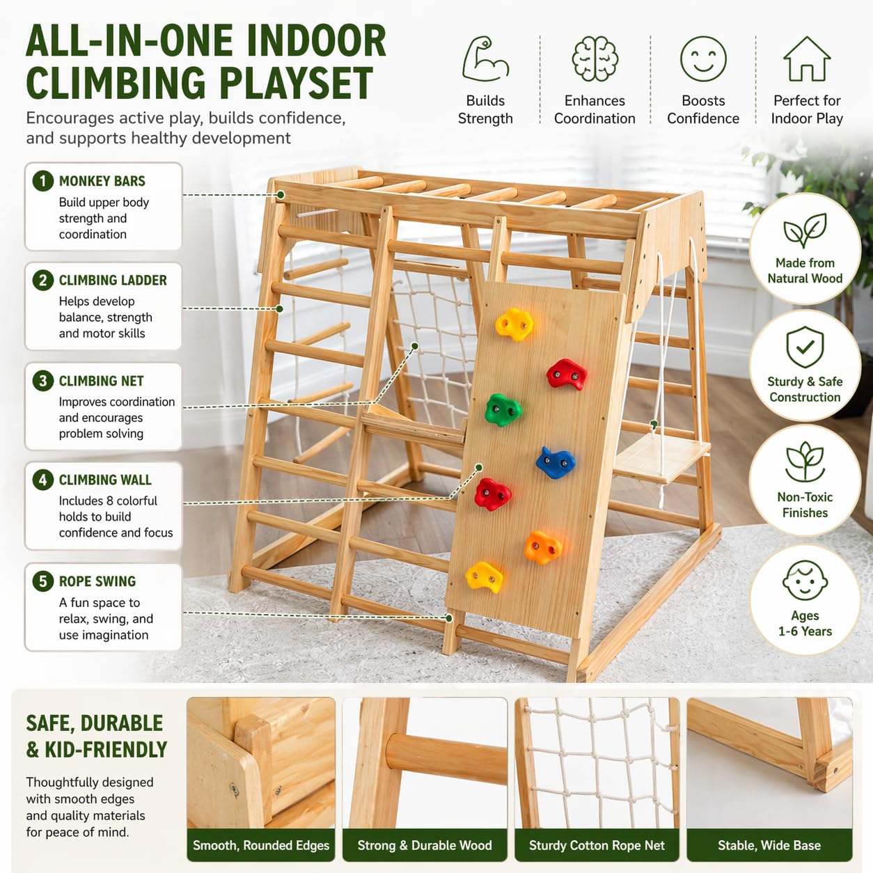 6-in-1 Wooden Jungle Gym